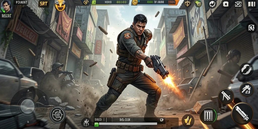 Tampilan aksi seru di gameplay 5RT dengan efek visual menakjubkan.