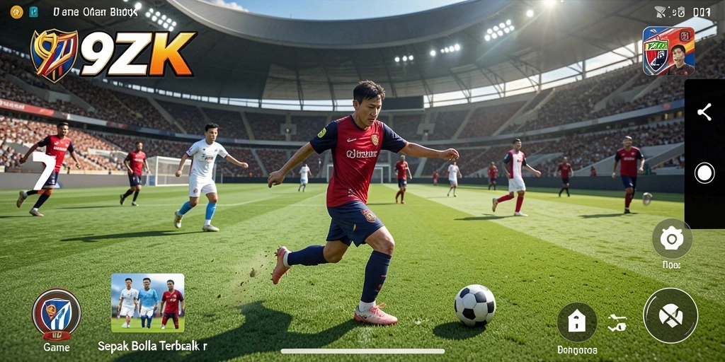 Screenshot gameplay menampilkan aksi seru di lapangan sepak bola.