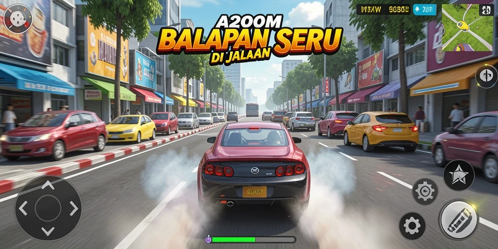 Gameplay balapan intens dengan aksi yang mendebarkan.