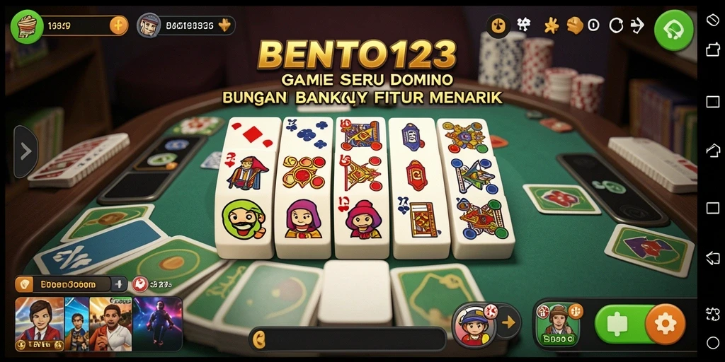 Tampilan permainan BENTO123 yang menampilkan papan domino dan kartu.