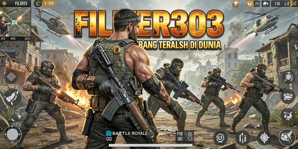 Tangkapan layar FILTER303 menampilkan pertempuran intens dalam arena Battle Royale.