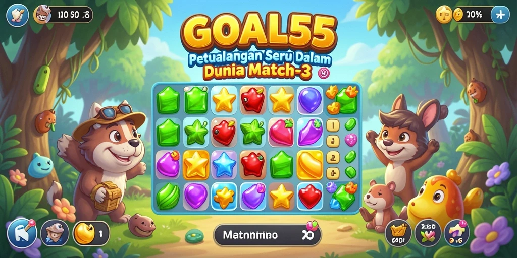 Tampilan gameplay seru dari GOAL55 dengan pencocokan blok warna.