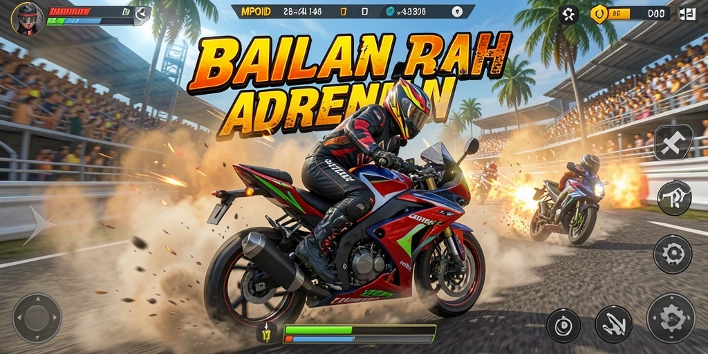 Tampilan gameplay MPOID yang penuh aksi dan seru di lintasan balap.