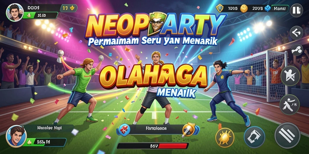 Tangkapan layar gameplay seru di NEOPARTY yang menampilkan aksi olahraga.