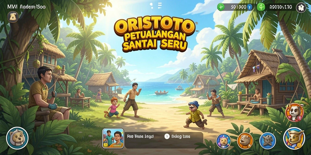 Screenshot gameplay ORISTOTO menunjukkan karakter lucu dan misi yang seru.