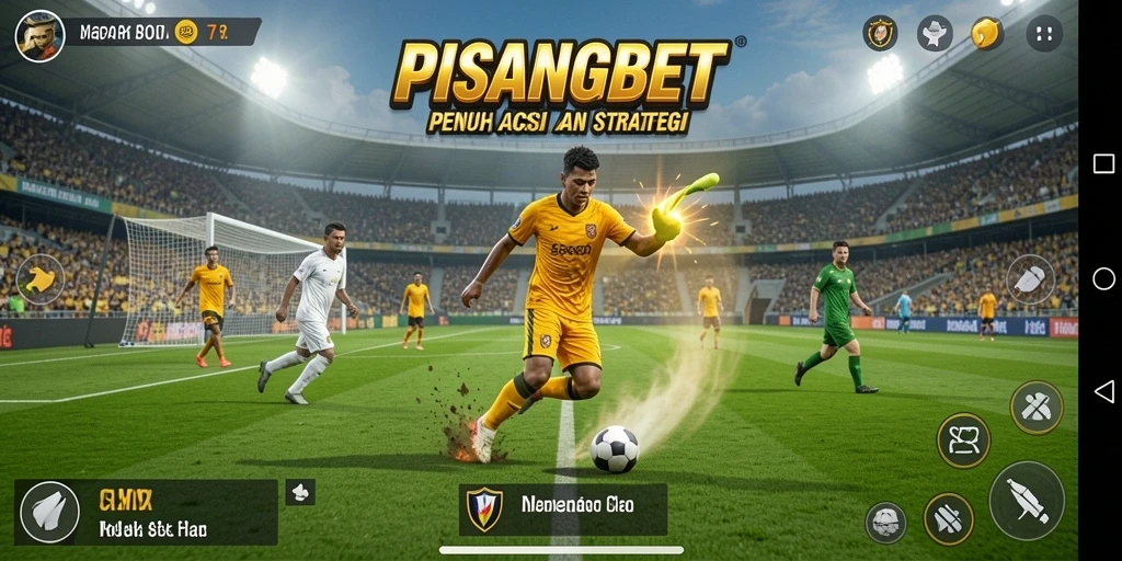 Screenshot PISANGBET dengan aksi seru dari lapangan sepak bola.