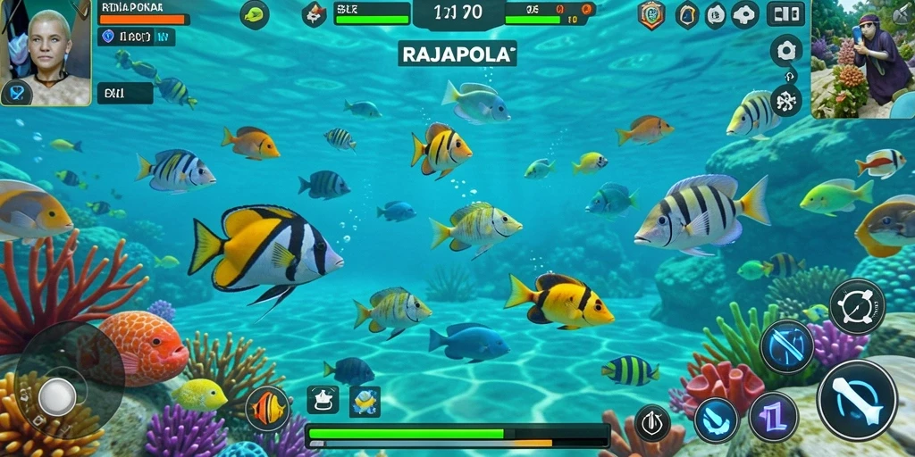 Tampilan seru dari gameplay RAJAPOLA saat menangkap ikan.
