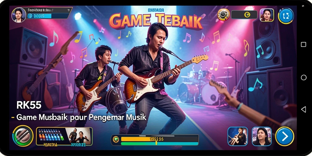 Tangkapan layar gameplay RK55 dengan berbagai pilihan lagu yang menarik.