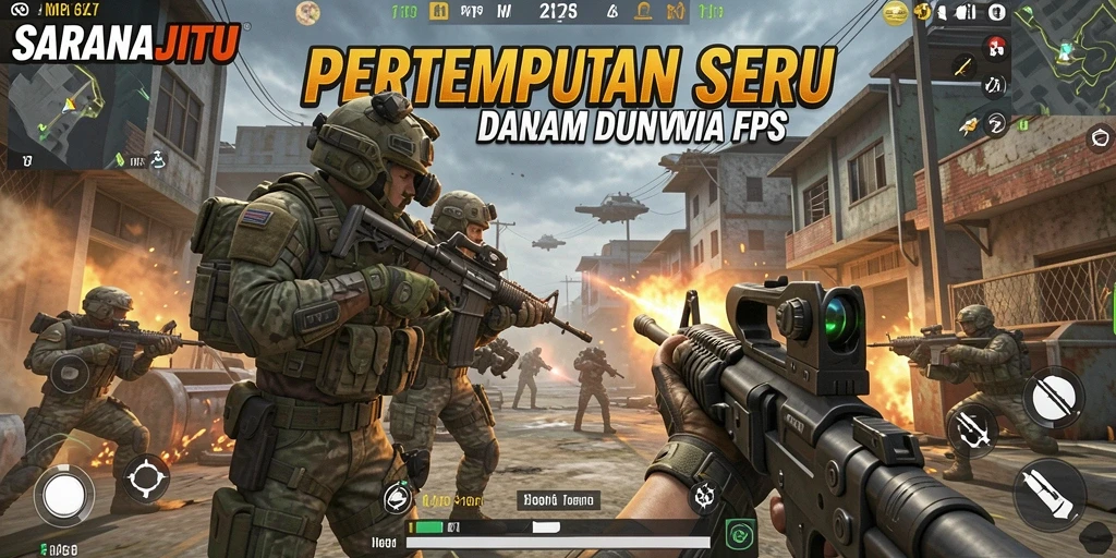 Tampilan gameplay intens di SARANAJITU dengan aksi tembak-menembak.
