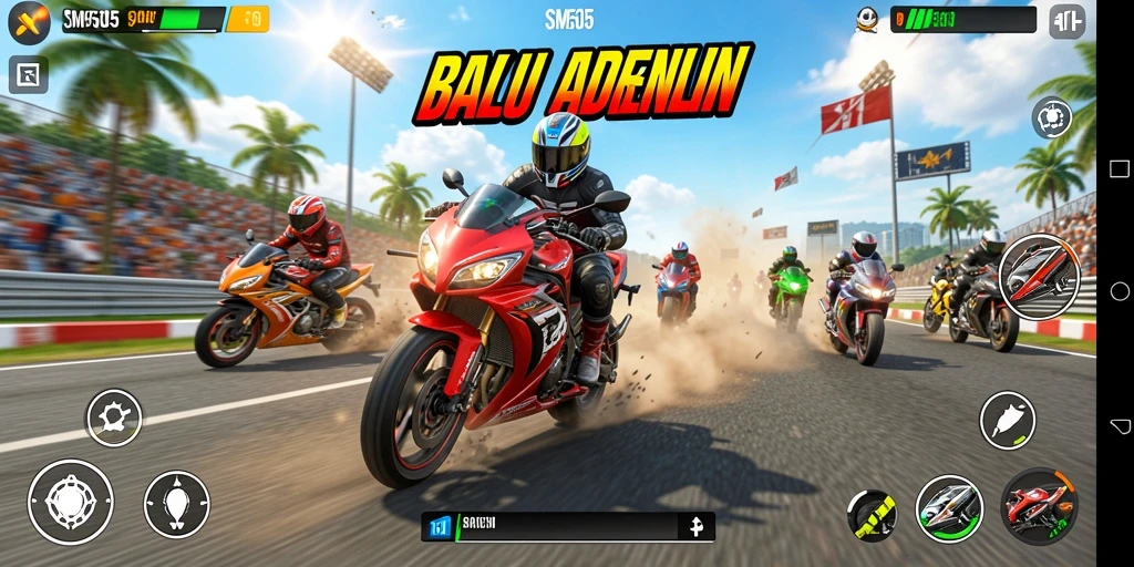 Tampilan gameplay seru dalam balapan motor SM605.