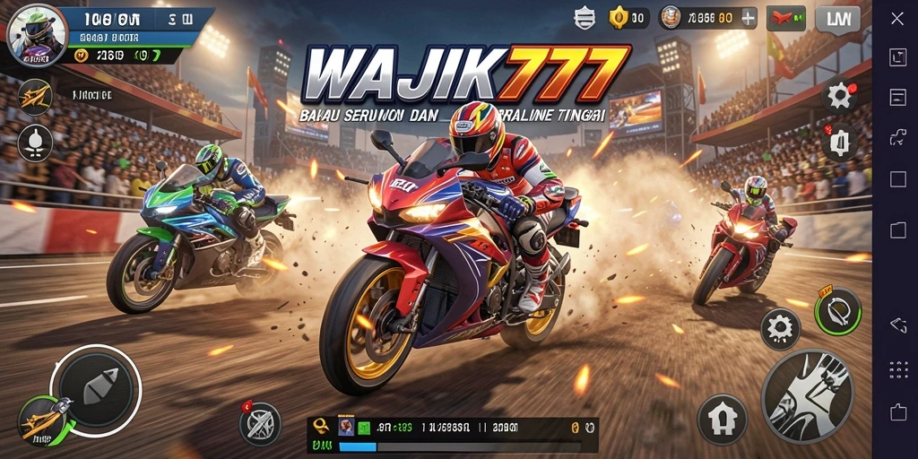 Screenshot utama WAJIK777 menampilkan aksi balapan motor yang mendebarkan.